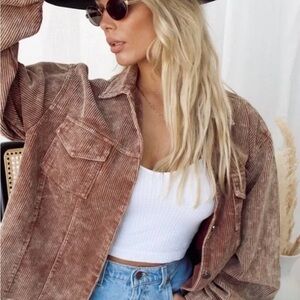 12th Tribe Corduroy Raw Edge Cotton Womens Crop Jacket, Size Small